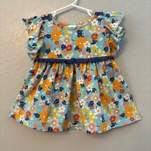 Wildflowers best day ever blue orange floral flutter sleeve top size 2